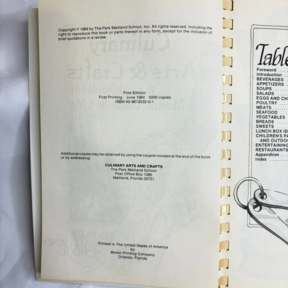 Vintage 1984 Culinary Arts & Crafts Cookbook Park Maitland School 1st Ed Florida